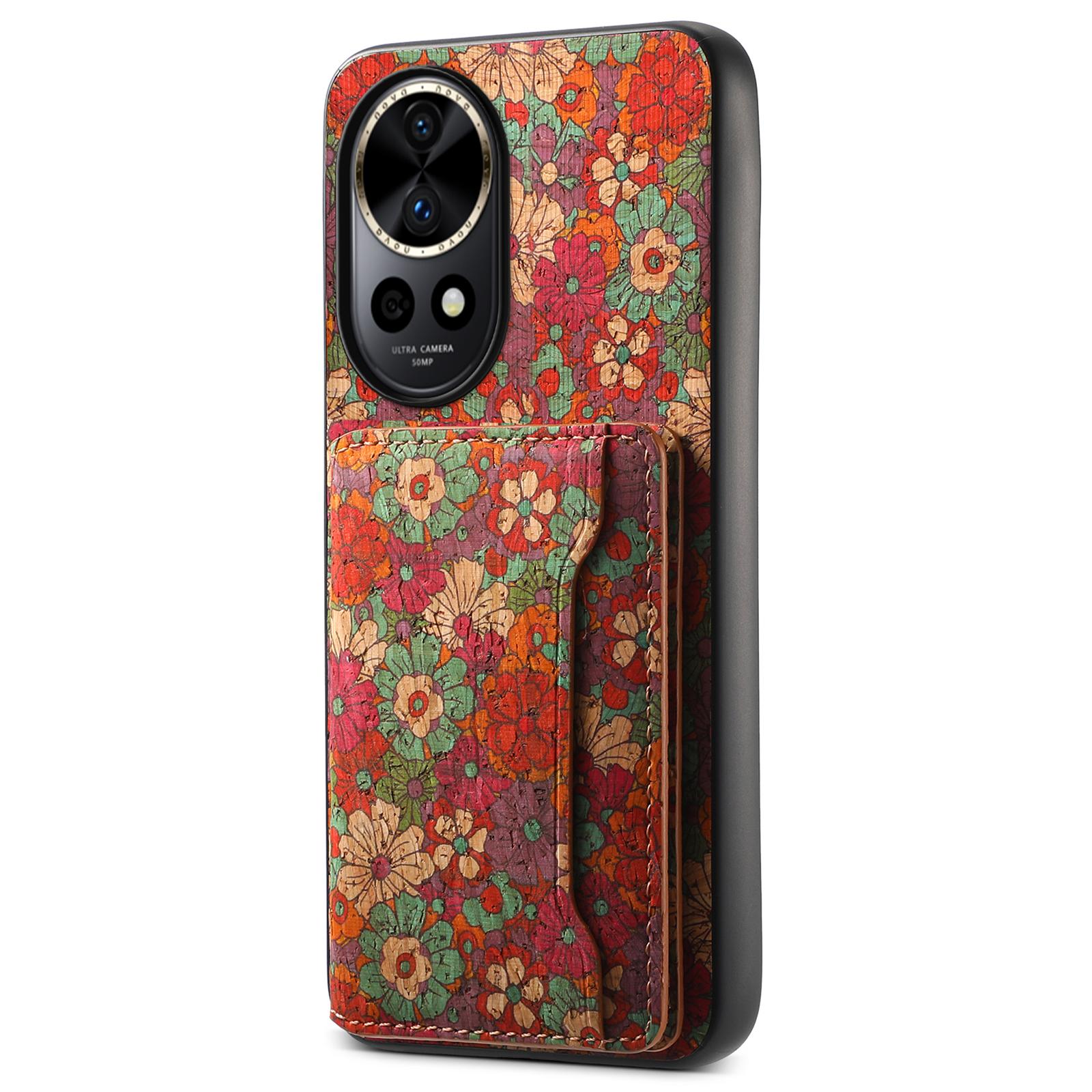 

For Huawei nova 12 Pro 5G/nova 12 Ultra 5G Case Leather Back Cover Flower Design Card Slots Kickstand Summer/Red