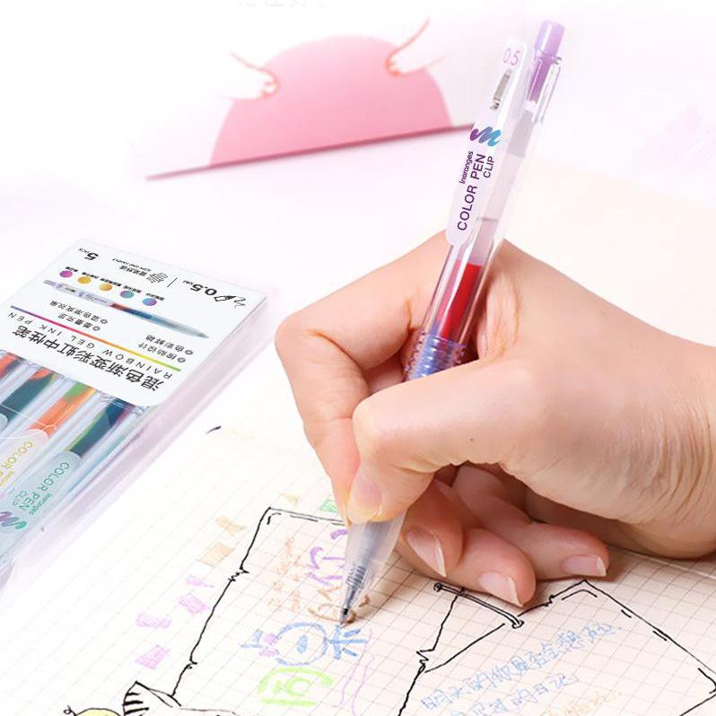 5pcs Rainbow Gradient Color Pens Set Gel Ink Vintage Marker Liner 0.5mm Ballpoint Stationery Gift