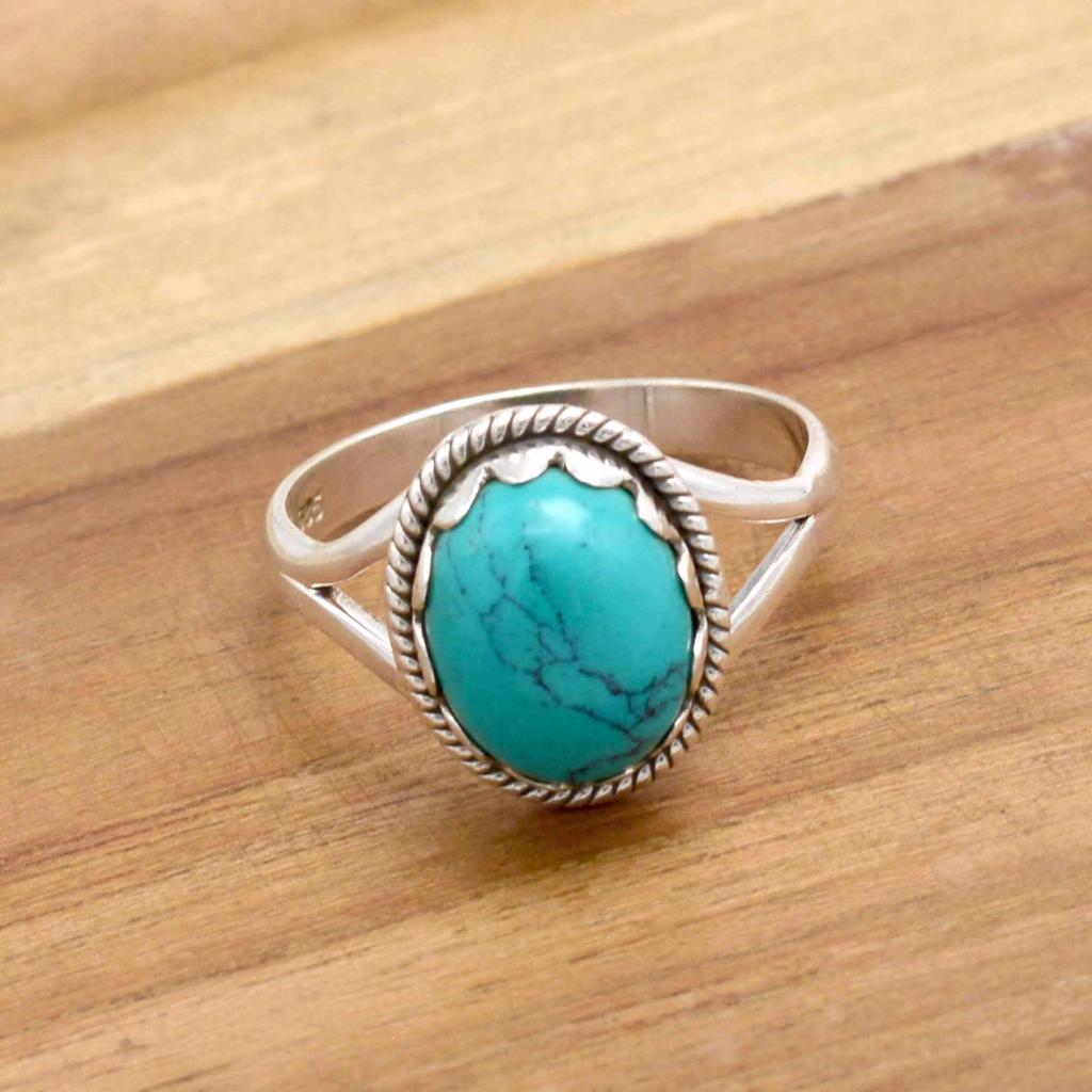 Turquoise 925 Sterling Silver Ring, Firoza Gemstone Handmade Women Boho Ring Jewelry