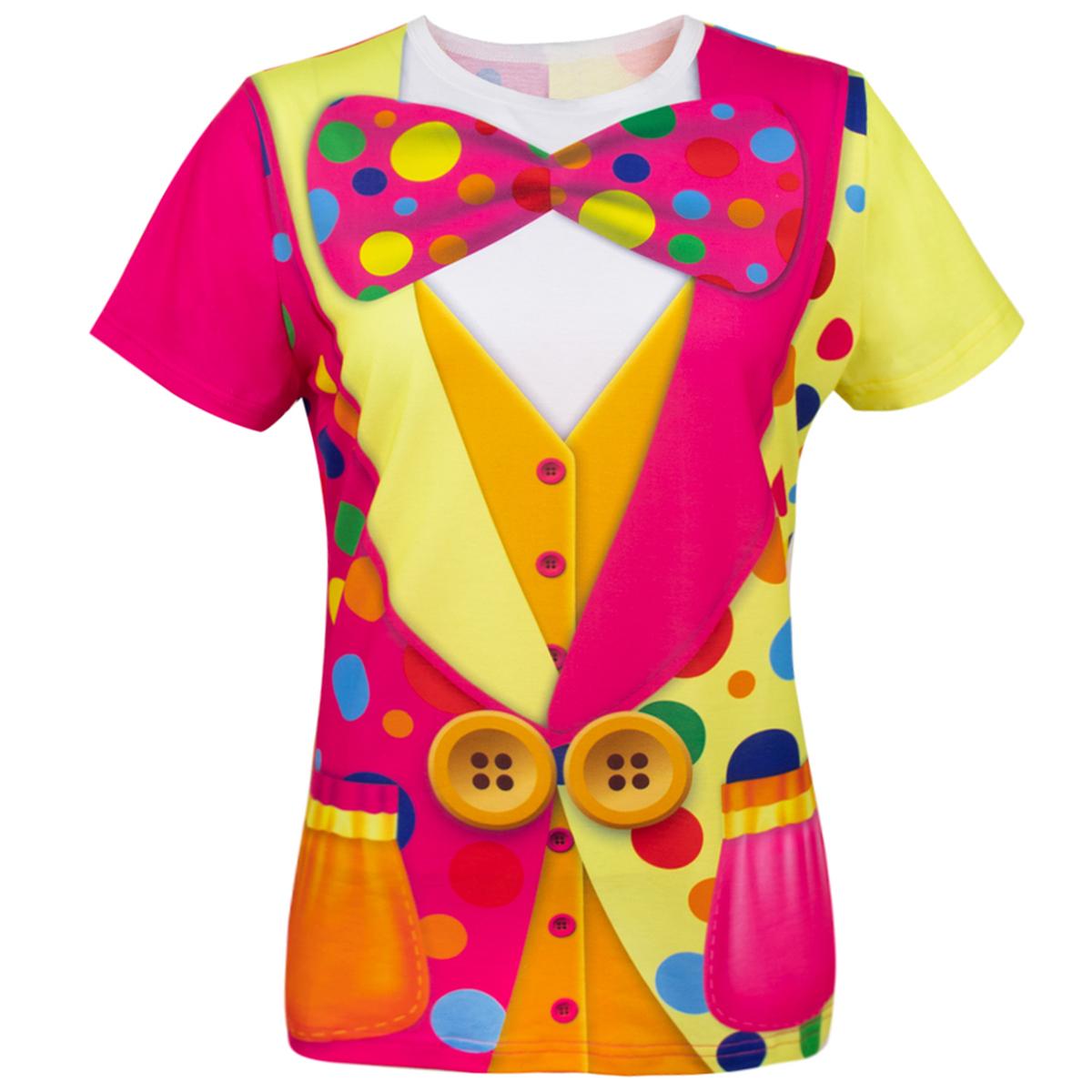 

Женский костюм клоуна, цирковая рубашка, взрослая леди, карнавальный наряд на Хэллоуин, большой бант, графический O-образный вырез, 3D-принт, красочный короткий рукав XXL