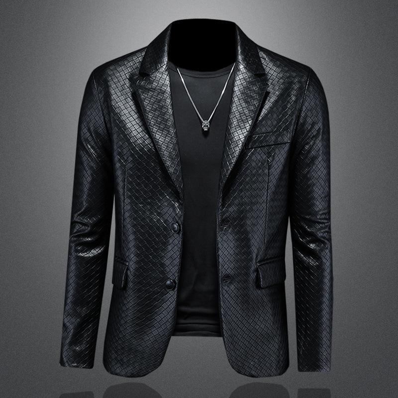 

2026 New Style Western Leather Jacket For Men Trendy Casual Versatile Slim Fit Outerwear 8221 M чёрный