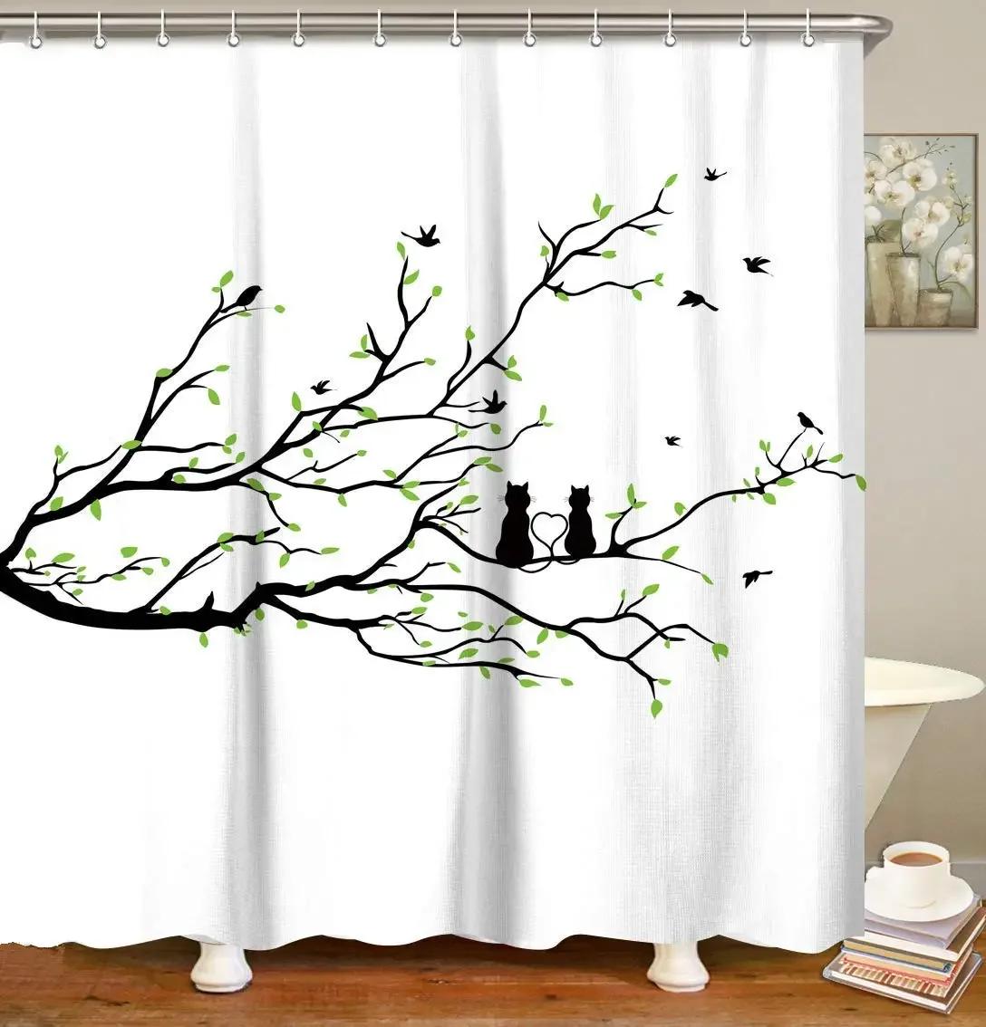 

Черная Ветвь Дерева Шторка для Душа Тканевая Шторка для Ванной Домашний Декор Прочные Аксессуары для Ванной W90xH180cm