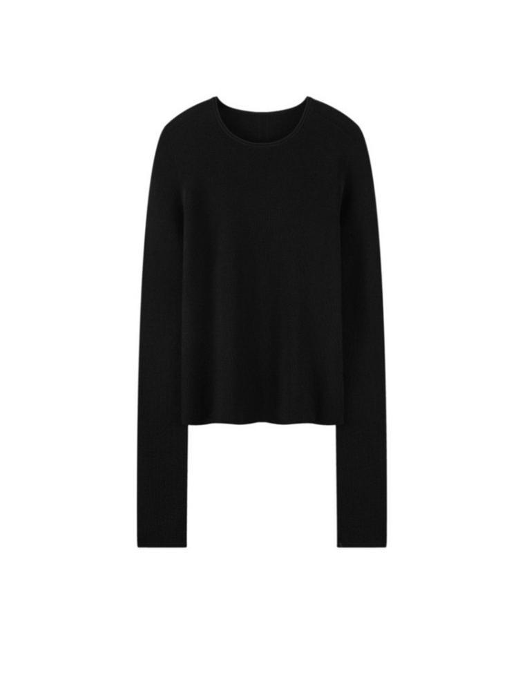 Women's Merino Wool One-Piece Knit Top with Rolled Hem - 2026 Spring/Autumn Collection
