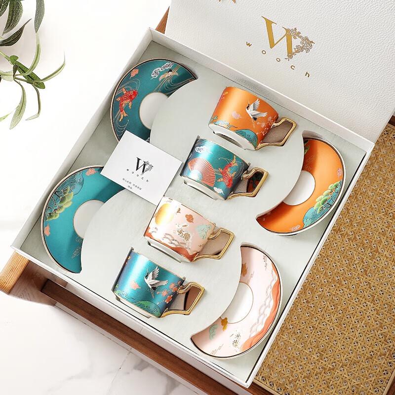 WOOCH National Tide Ceramic Cup & Saucer Gift Set (4 Cups)