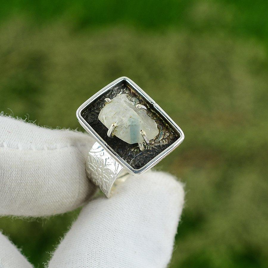 Gift For Her 925 Silver Natural Rainbow Moonstone Rough Promise Adjustable Ring Adjustable
