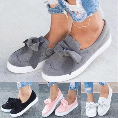Women's Fashion Summer Bow Canvas Shoes Female Flat Bottom One Pedal Casual Large Size Lazy Shoes