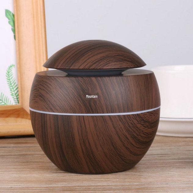 New Wood Grain Mini Round Desktop Air Humidifier & Aromatherapy Purifier USB