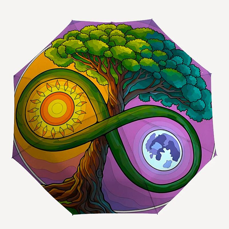 

Tree of Life Infinity Symbol Auto-Folding Umbrella: Portable 3-Fold Design, 8-Bone Iron Frame,, Festive Gift for Fans, Travelers, Daily Use1