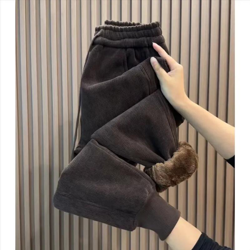 Autumn Winter Corduroy Velvet Padded Pants Women Loose Elastic Waist Harem Pants Fashion High Waist Casual Pants Female