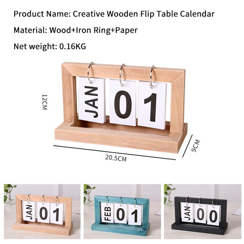 Wooden Perpetual Flip Calendar Simple Minimalist Design Desktop Ornament for Home Study Dorm Office Desk Decor