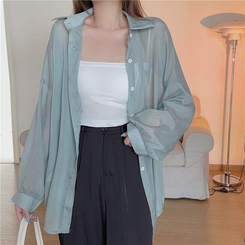 GMXIA Damen Sommer Sonnenbekleidung Hemd Dünne Durchsichtige Chiffon Jacke Tops