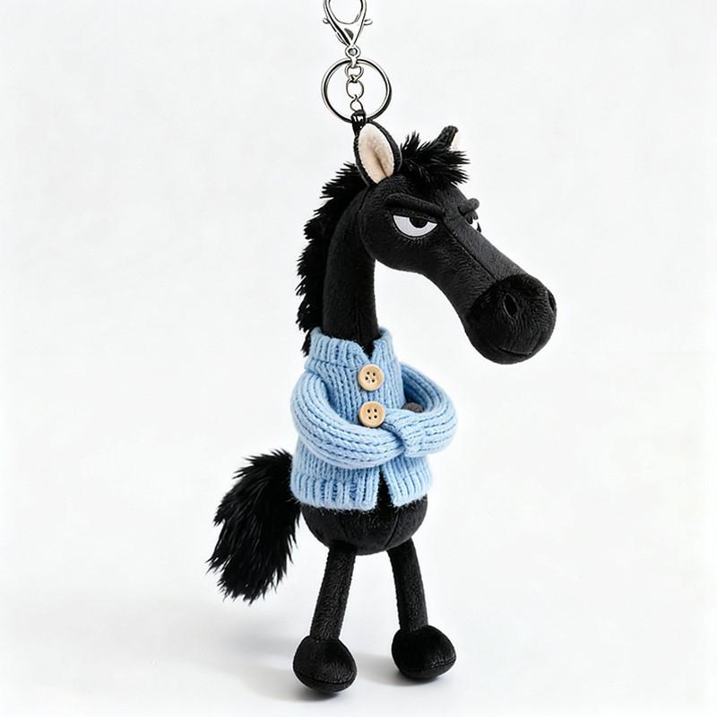 Tianxuan Black Horse Plush Toy Bag Charm Keychain Doll Clothes Doll Children'S Toy