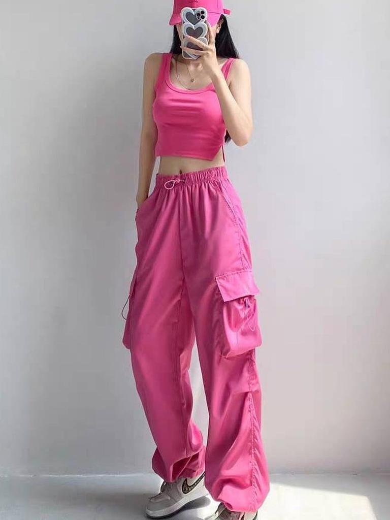 Streetwear Workwear Pants Women Summer Loose Wide Leg Cargo Pants with Large Pockets