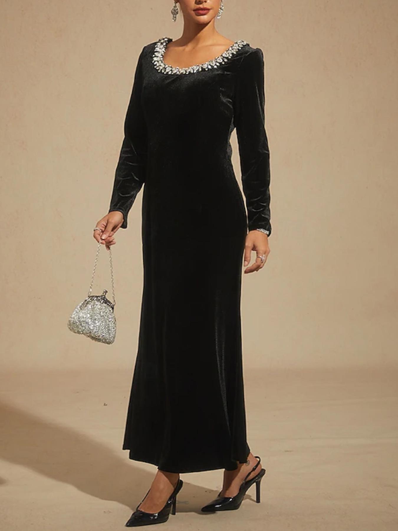 

Plus Size Women s Elegant Soft Touch Diamond Round Neck Dress 4XL