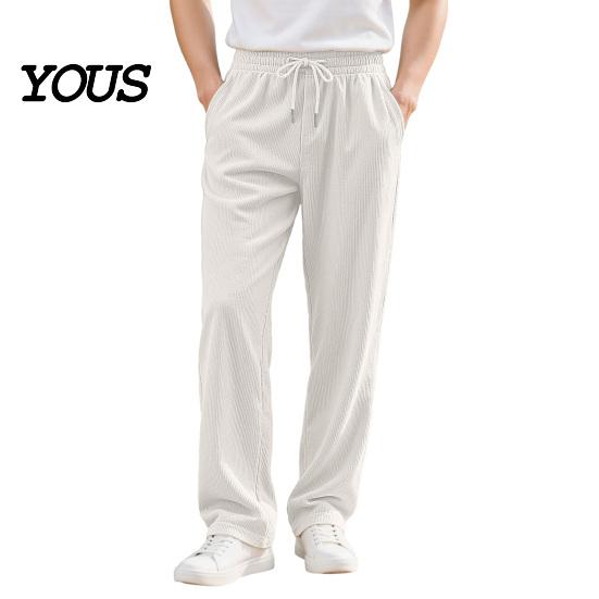 Mens Casual Trousers Men Corduroy Baggy Sweatpants, Drawstring Waist Straight Leg Joggers, Pants Solid Color Athletic for Jogging Gym Workout