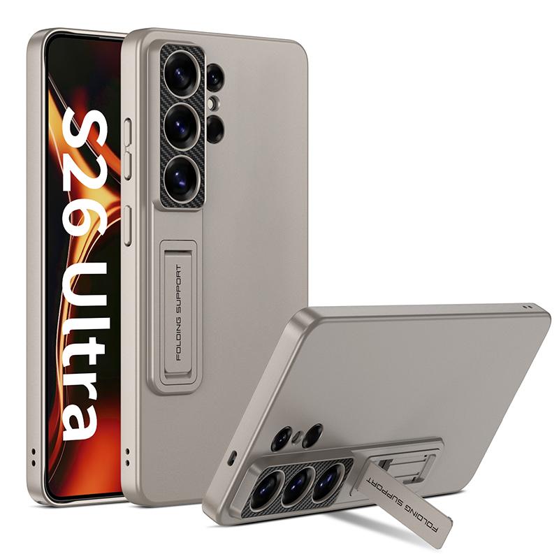 Luxury Invisible Folding Stand Holder Phone Case For Samsung Galaxy S26 S25 S24 S23 Ultra Metallic Ultra Thin Matte PC Cover