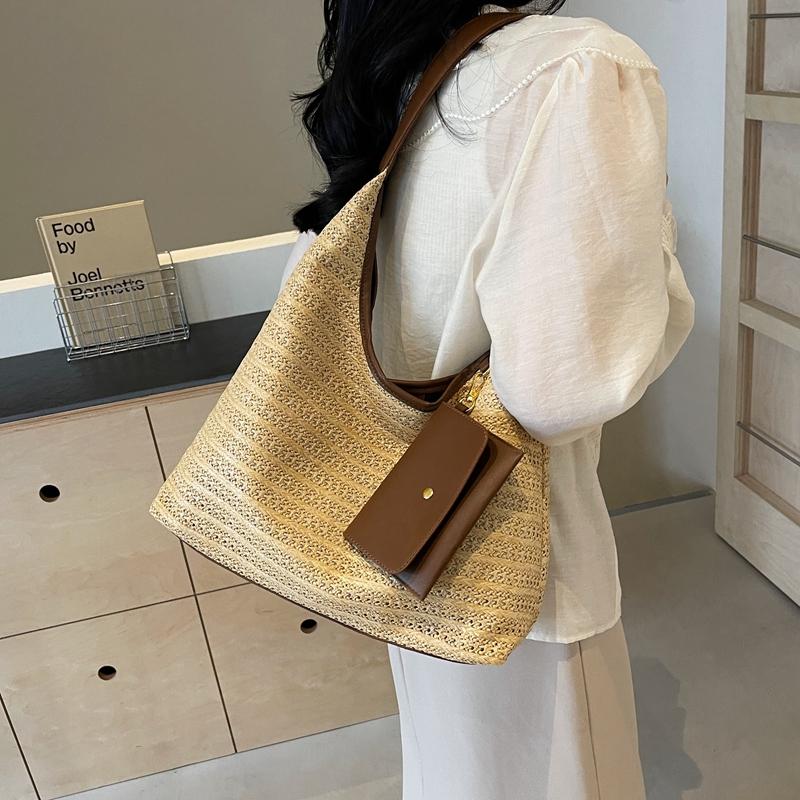 Stroh-Einkaufstasche, Schultertasche, Strandurlaub, gewebte Damentasche