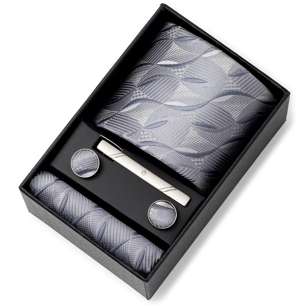 Men'S Tie Net Color Striped Jacquard Yarn Business Professional Tie Set Men'S Gift Box