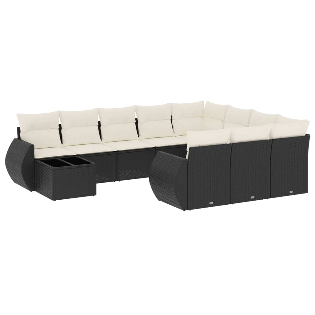 Vidaxl 11-Cz. Garden Lounge Set, Cushions Black Rattan Pe