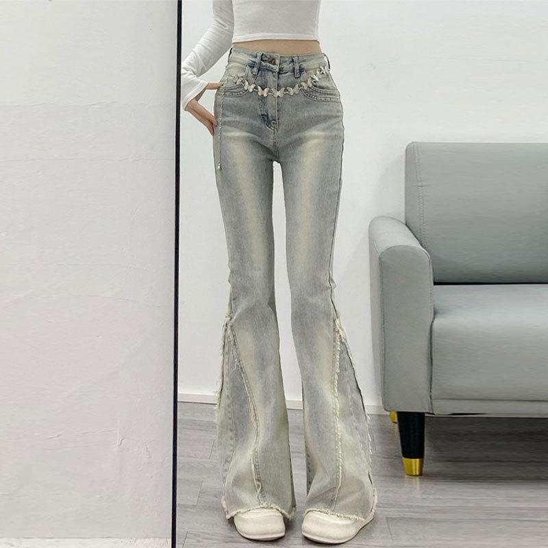

2025 A/W Women s Slim Fit Micro Flare Jeans with Retro Raw Hem 4XL