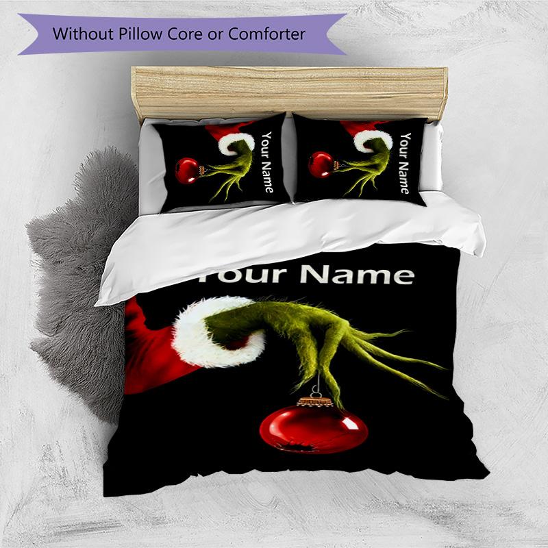 3pcs Crunch Christmas2 Cover Set - Personalized Name, HD Printed Bedding with 1 Cover and 2 Pillowcases - Perfect for Home Decor, Easy Care