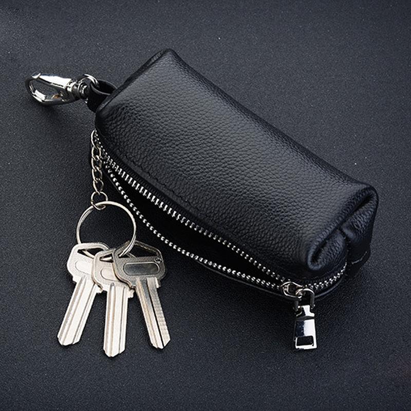 Genuine Leather Key Bag Men Women Car Key Case Cover Housekeepers Zip Keys Organizer Pouch Keychain Mini Coin Purse Key Wallet