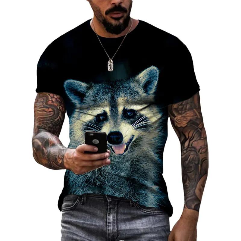 3D Printed Funny Raccoon T Shirt For Men Cute Animal Pattern T-Shirts Summer Fashion Casual Round Neck Tees Loose Short Sleeves