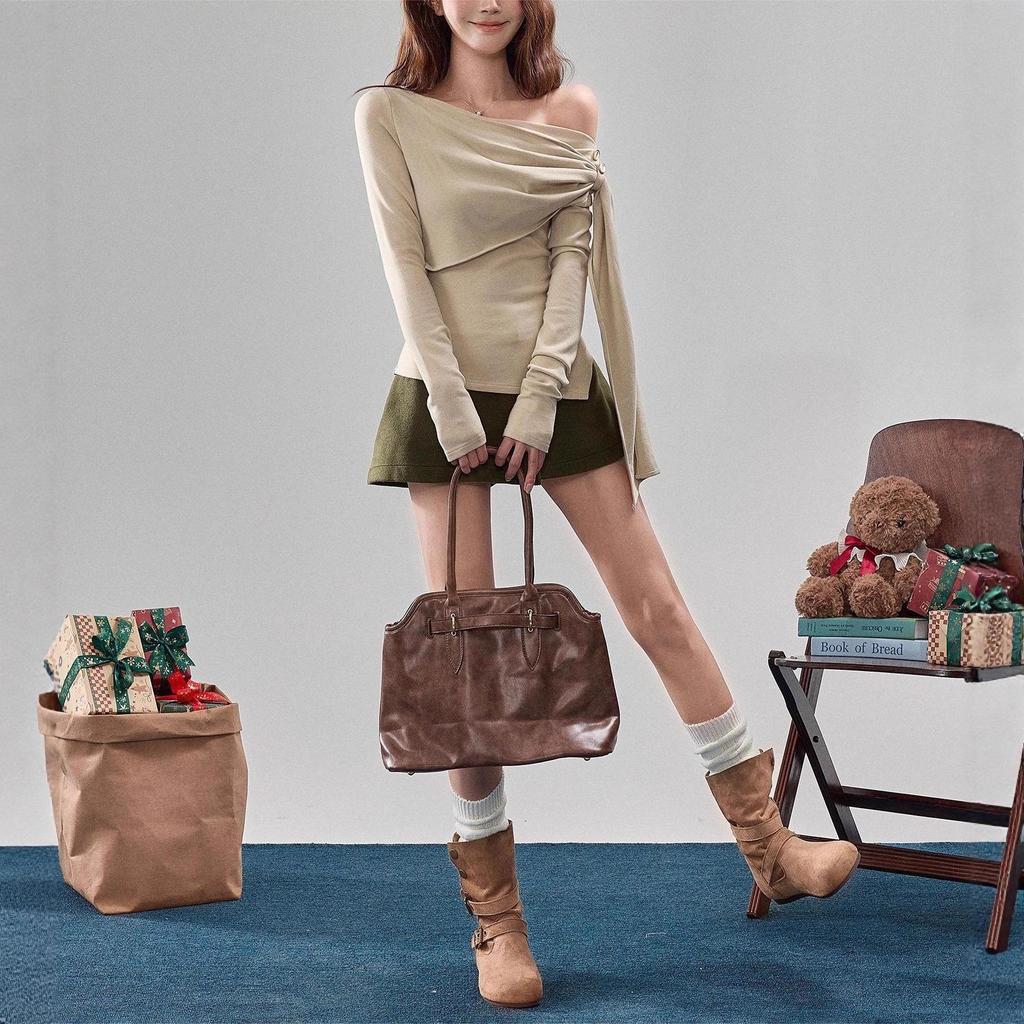 2025 Women's Slimming Wrap-Around Knit Top - Chic Long-Sleeved Waist-Cinching Layer