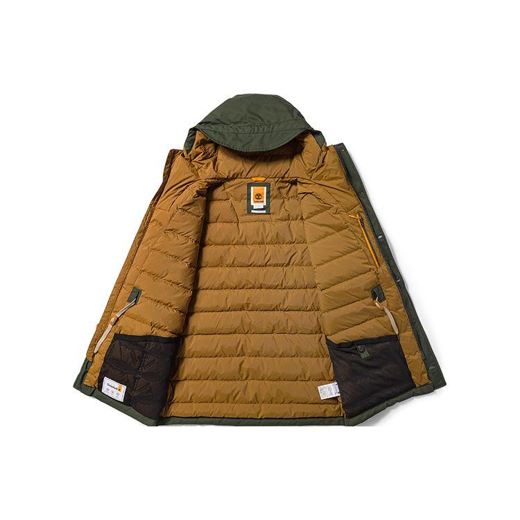 Timberland Solid Color Drawstring Flap Pocket Warm Hooded Down Jacket Men outerwear Green A6959-U31