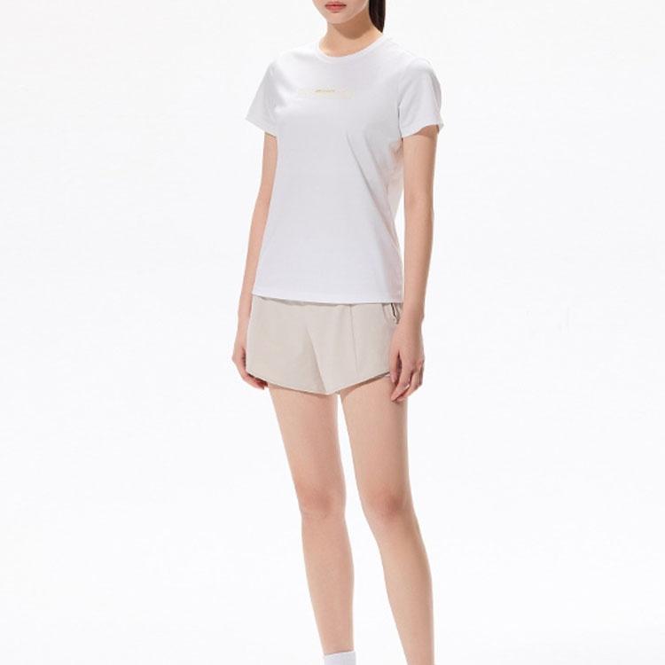 Anta Plain Breathable Knitted Sports Short Sleeve T-Shirt Women Tops White 162320139-1