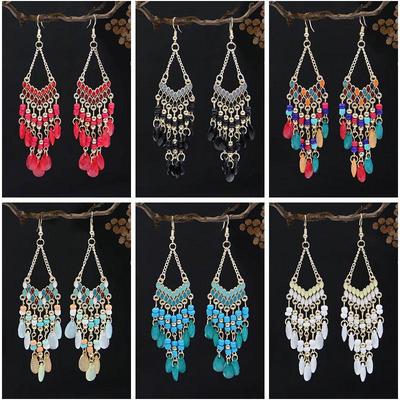 Ethnic Water Drop Tassel Earrings: Long Bohemian Beaded Jewelry