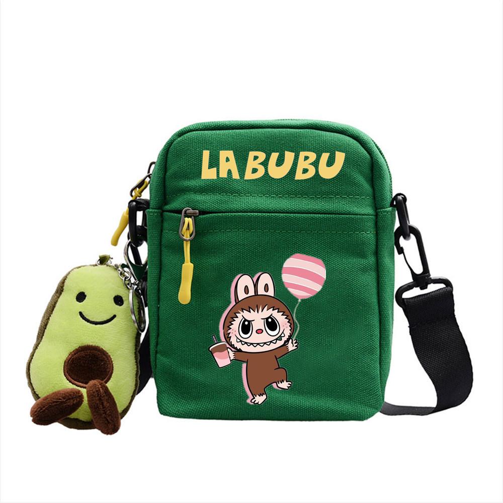 LABUBU canvas bag LABUBU peripheral small square bag doll nylon canvas lightweight simple versatile crossbody bag