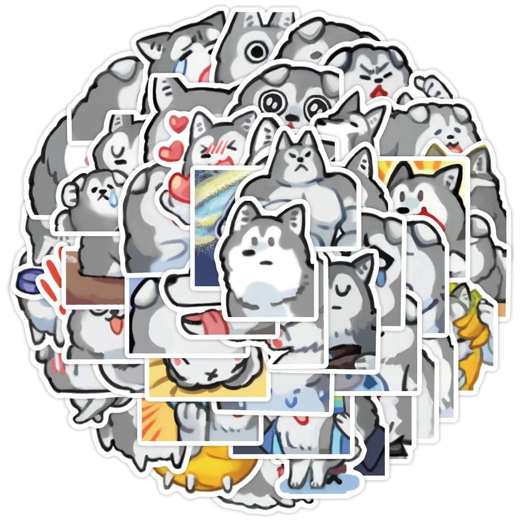 50 Cartoon Husky Emoticon Pack Doodle Stickers Creative Animal Stickers Water Cup Computer Waterproof Decorative Stickers