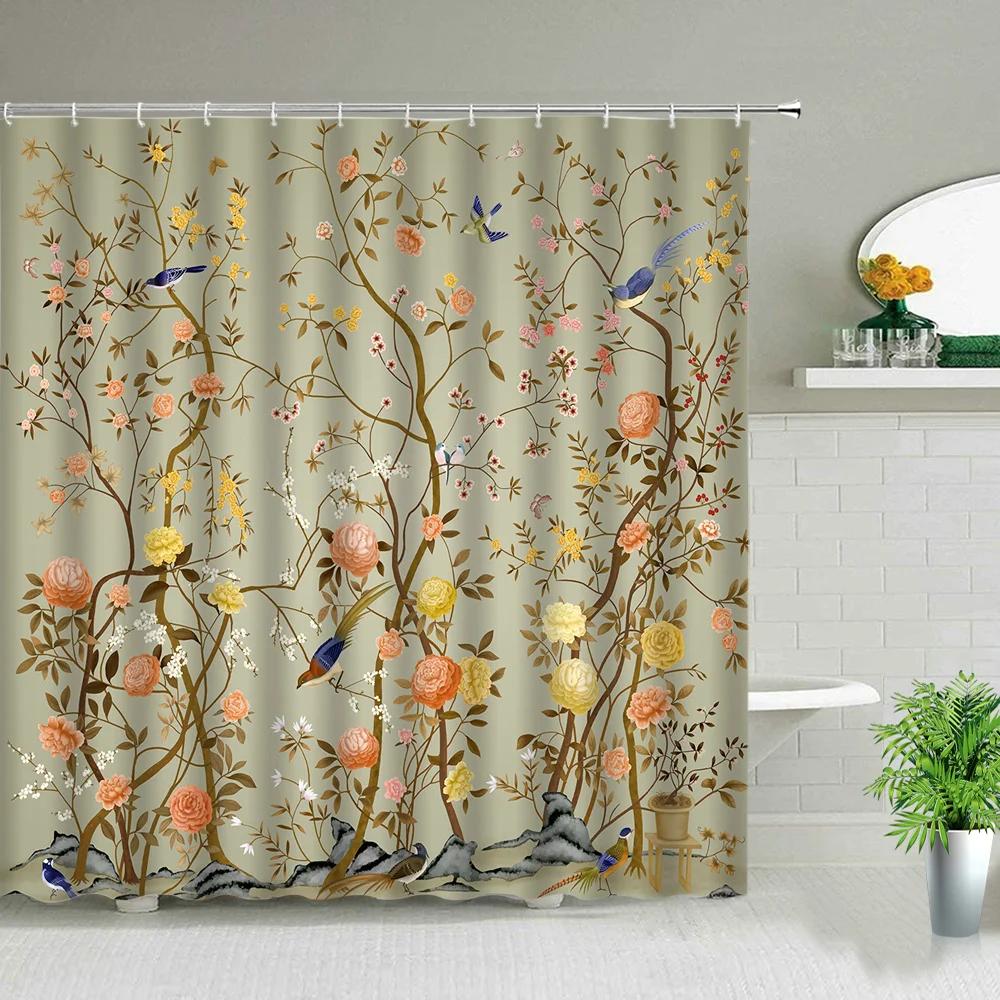 Sunflower Flower Wood Grain Plant Scenery Bathroom Shower Curtain Cactus Butterfly Bee Floral Landscape Bath Curtains With Hooks
