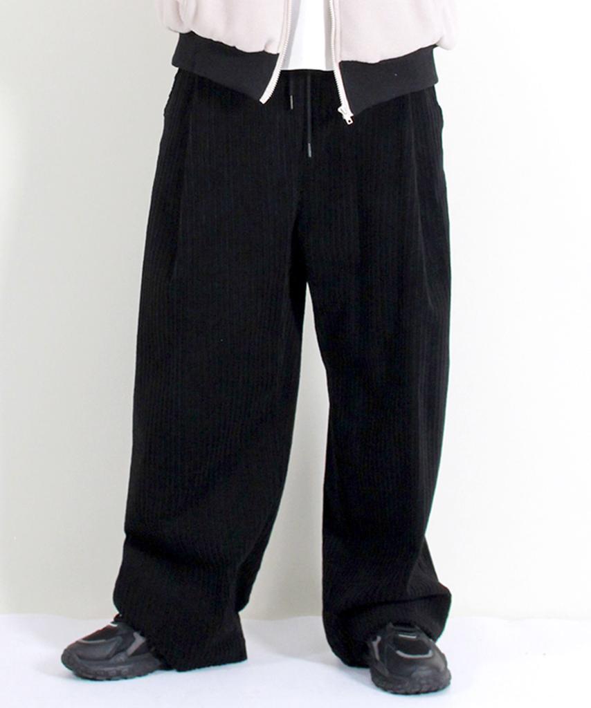 Deumakeu Corduroy Real Wide One-Pleat Pants Black