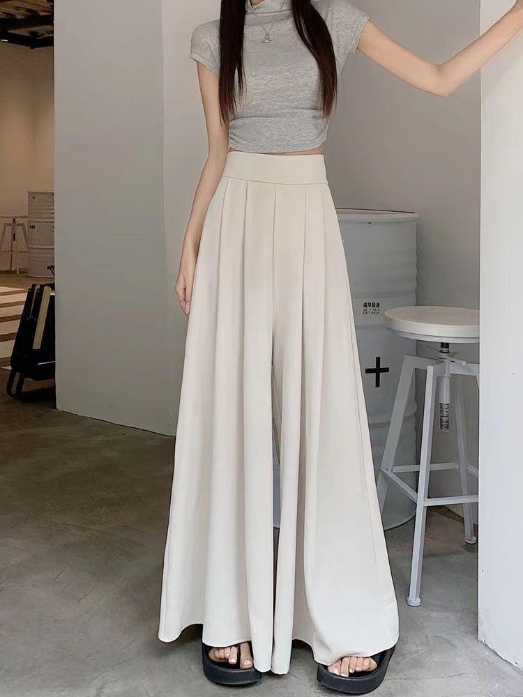 Large Swing Wide Leg Pants Skirt Women Spring and Summer Thin Section Pleated Suit Pants High Waist Draped Slim Casual Pants Skirt Tide