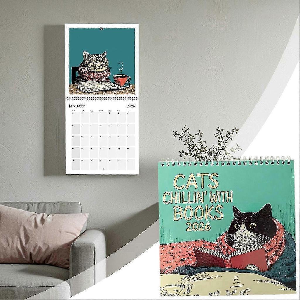 2026 Cat Calendar 21.5*21cm Paper With Fun Illustrations Monthly Calendar Decoration