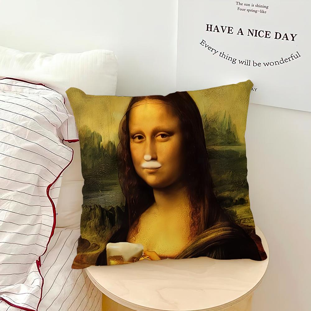 Aesthetic Art Mona Lisa Funny Pillow Case Sofa Living Room Bedroom Headboard Backrest Cushion Square Cushion Nap Time