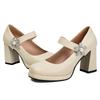 Damen High Heels Mary Janes Schuhe 2025 Mode Schwarz Weiß Blockabsatz Büro Hochzeitsschuhe Damenkleid Pumps Große Größe 45