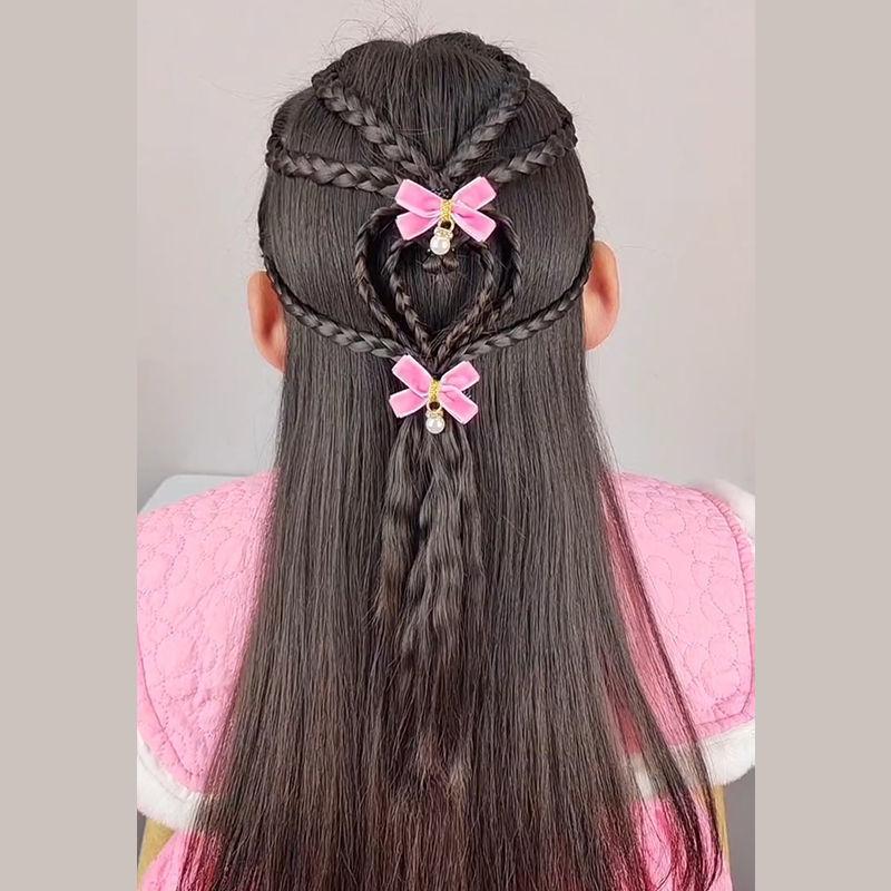 4PCS Lovely Velvet Bow Beads Baby Hairpins Kids Hair Clips Children Headwear Princess Barrette Girls Hair Accessories