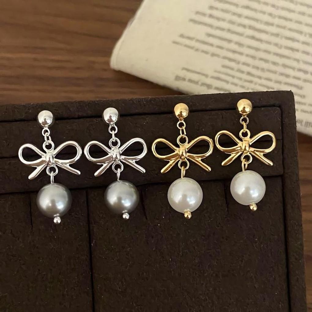 Women's Ribbon Pearl Drop Pearl Earrings