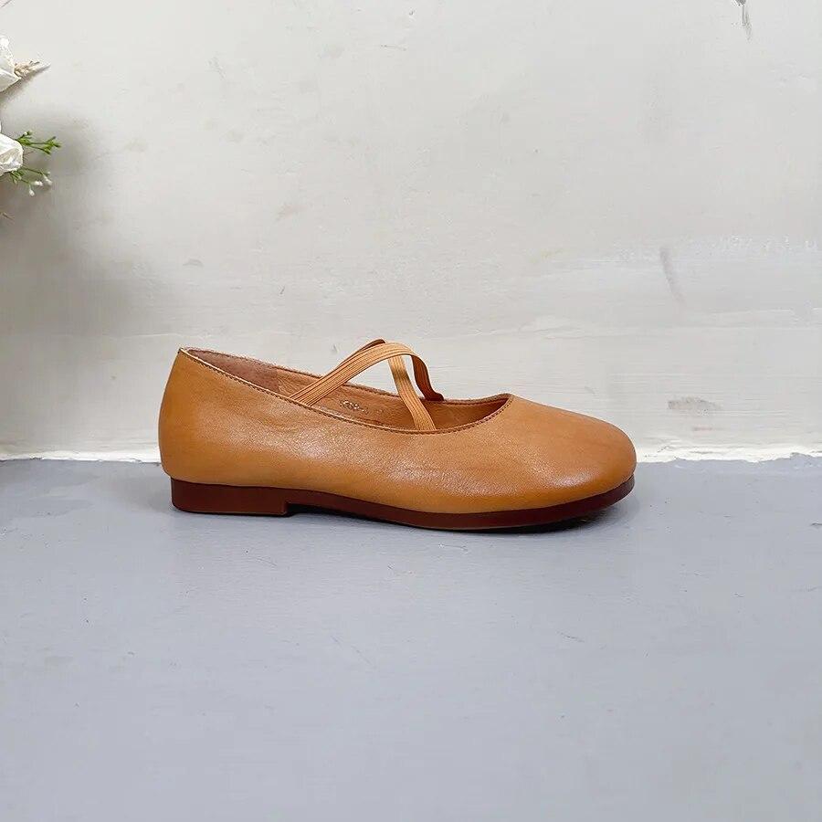 Johnature Genuine Leather Shallow Flats Retro Loafers Comfortable Soft Sole Round Toe Versatile Women's Shoes