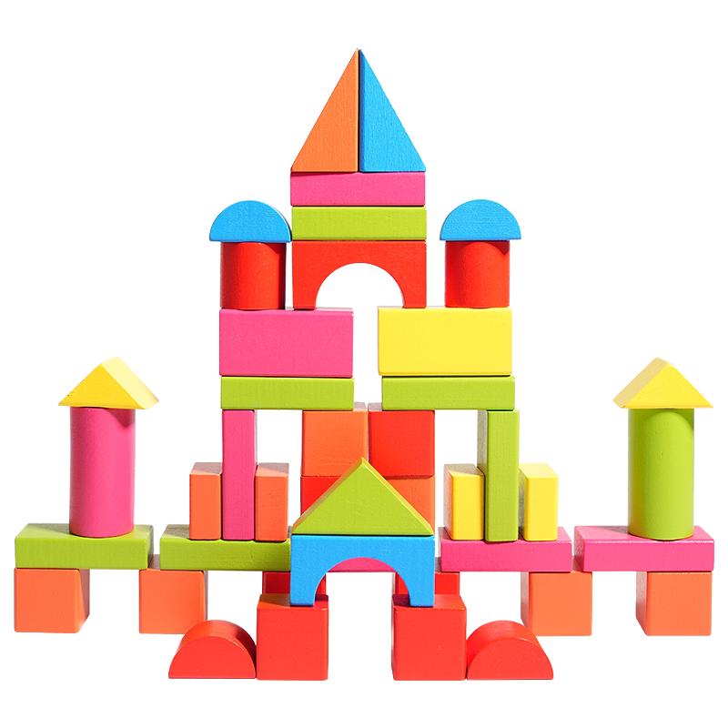 Wooden Building Blocks Set with Storage Bag Wooden Toys for Kids Assembled Building Blocks Early Educational Toys for Children