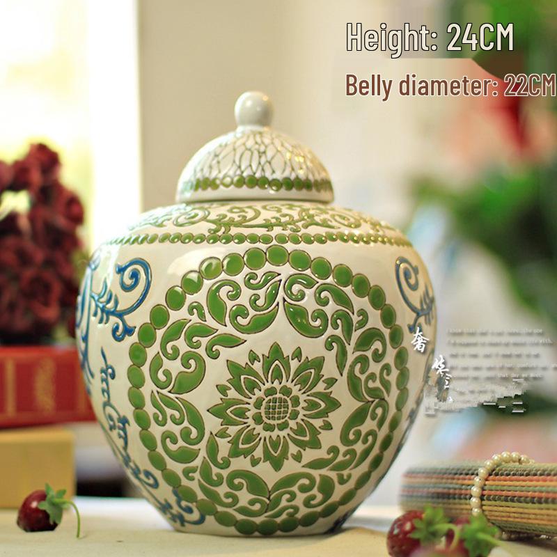 European Style Hand-Painted Ceramic Storage Jar for Living Room Décor