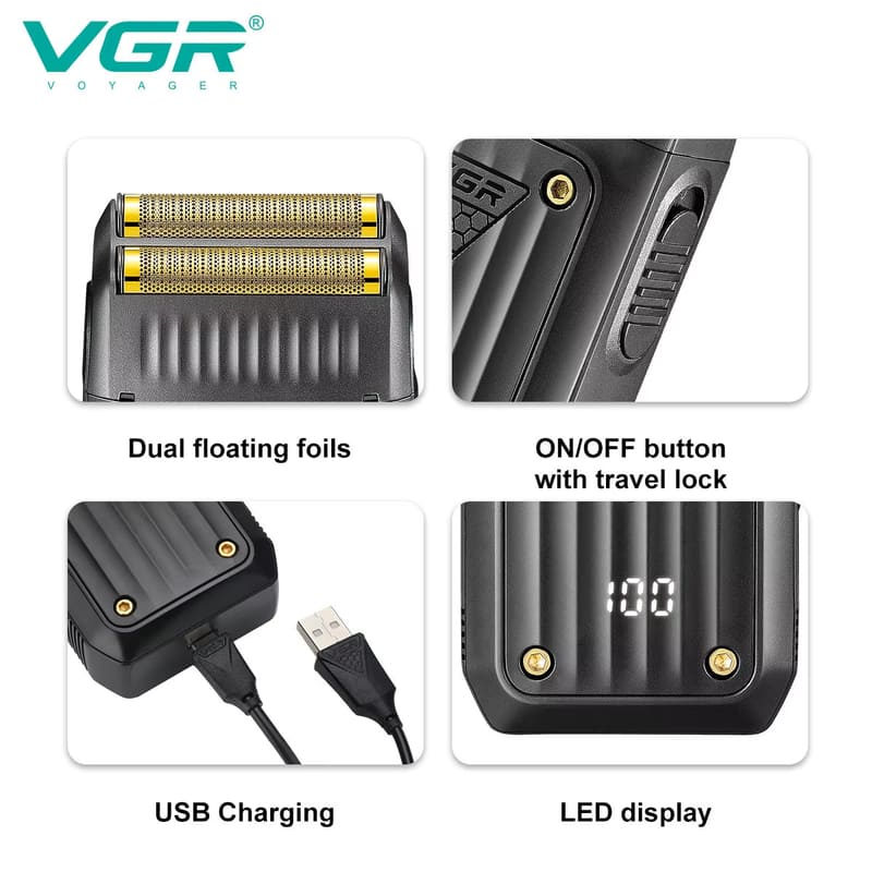 VGR 363 Shaving Men's Seamless Electric Shaver Reciprocating Double Cutter Head Razor Trimming Electric Digital Display Waterproof Silent Strong Power