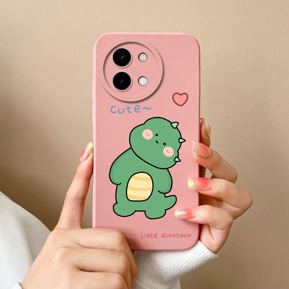 Back Cover For Vivo Y200i 5G Y03 Y28 Y38 T3x Phone Cases Lovely Cartoon Dinosaur Bumpers High Quality Matte Silicone Camera Protection Covers For Vivo