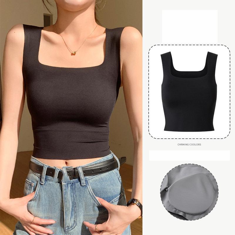 

Стильный жилет Элегантность Мода Повседневный H581 Сборки Внутри Слово Без Следа с Мягким Бюстгальтером Цельный Топ Квадратный Вырез Холтер Майка Женская L(57.5-65)kg чёрный
