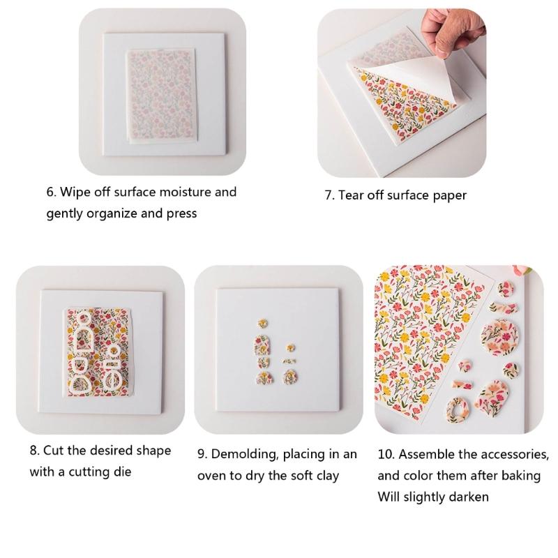 Clay Water Transfer Paper for DIY Clay Earring Jewelry, Floral Clay Transfer Sheet Flower Paper for Pottery Enamel Decal