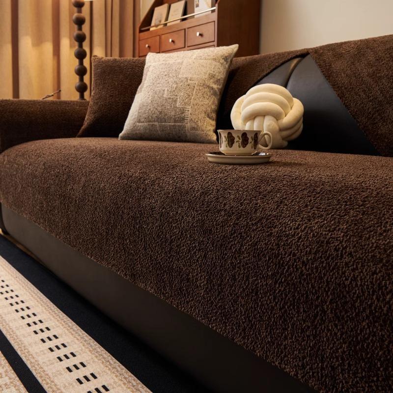 Sofa Cushion Winter Plush Non-Slip Medium Antique Dark Green Retro Advanced Sense Straight Row Sofa Seat Cushion Sofa Cover Towel