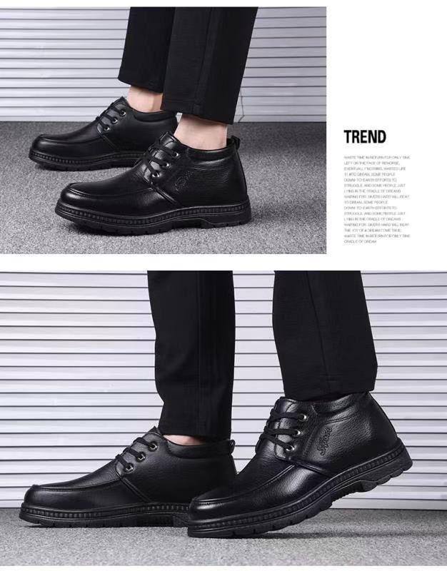 Men's Winter High-Top Cotton Boots: Warm Velvet-Lined Casual Shoes for Middle-Aged and Elderly.